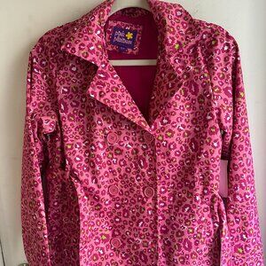 Pink Platinum Girls Raincoat Jacket Pink Leopard Print Hooded Belted Size 14/16